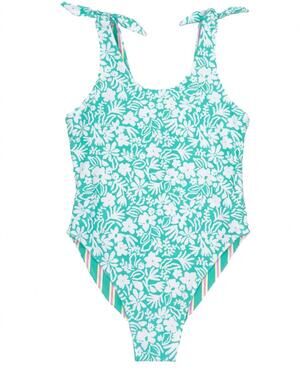 NEW FEATHER 4 ARROW girls' skye reversible one-piece in blue sea ya/ reef stripe